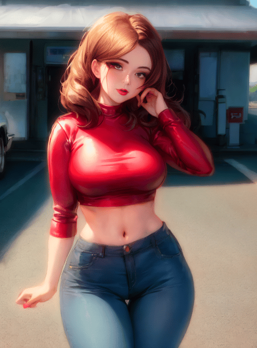 woman, cars, gas station
