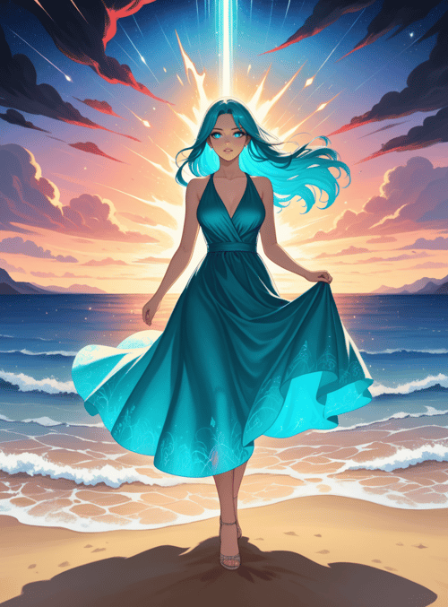 woman, dress, beach