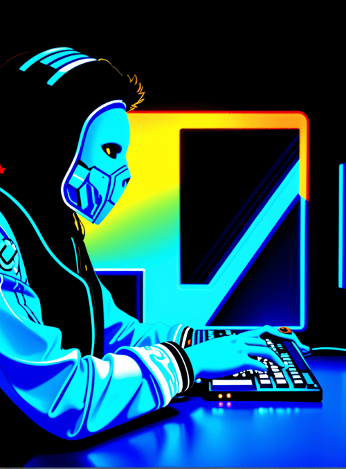 gamer, computer, keyboard, monitor, hoodie, mask