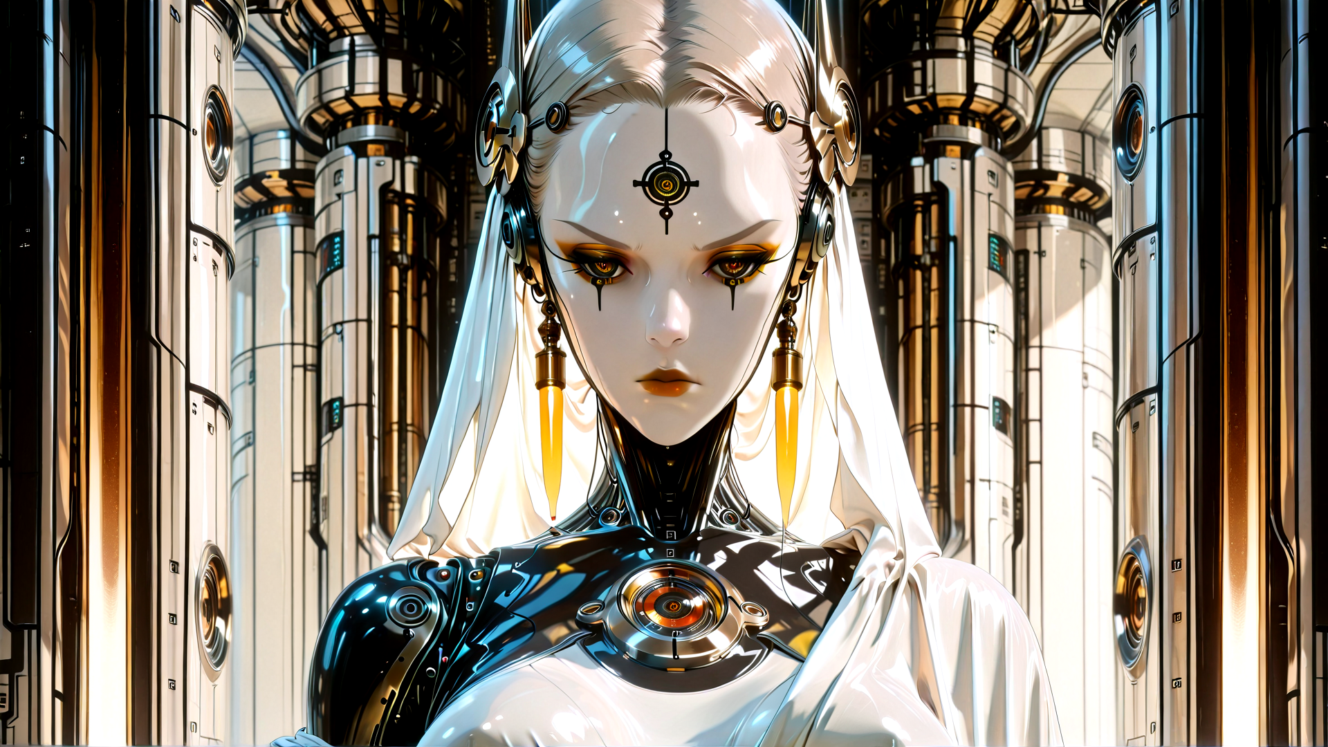 AI generated wallpaper featuring cyborg, robot, futuristic, woman, mechanical, alien, avatar, artificial, humanoid, technology