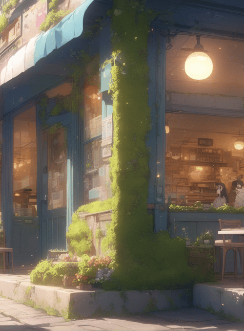 cafe, street, anime