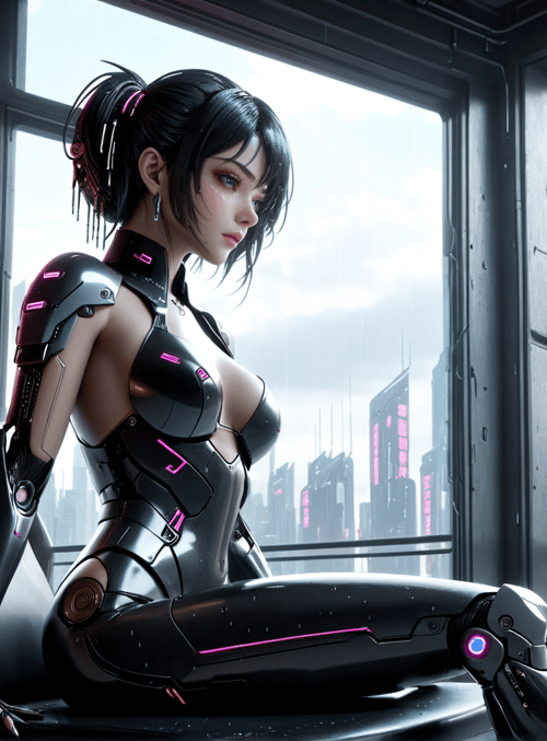 cyborg, woman, city