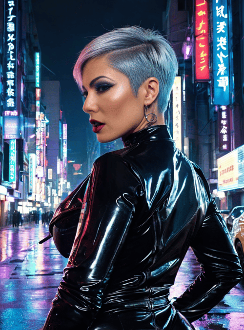 woman, city, neon