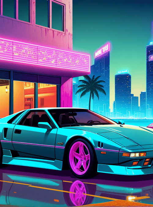 car, neon, city