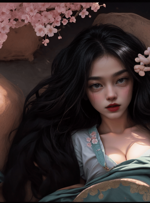 woman, cherry blossoms, traditional robe