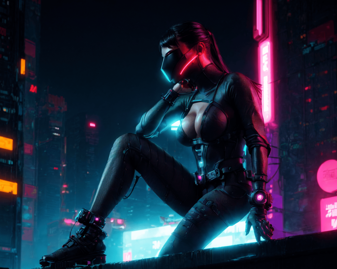 AI generated wallpaper featuring cyberpunk, woman, neon