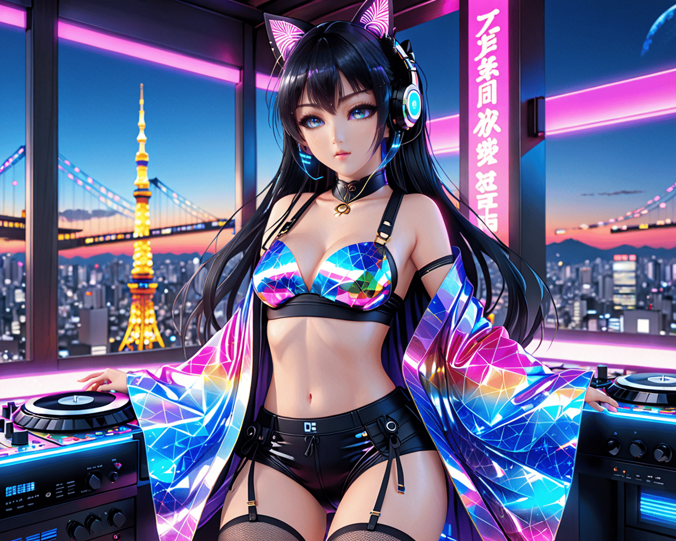 AI generated wallpaper featuring dj, anime, girl