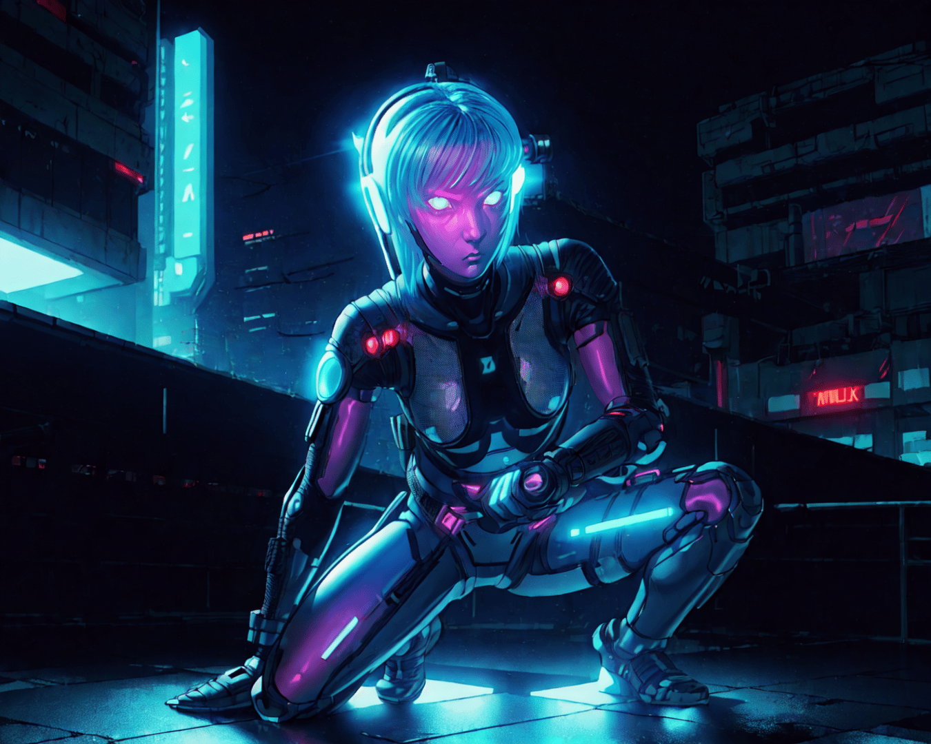 AI generated wallpaper featuring cyborg, woman, robot