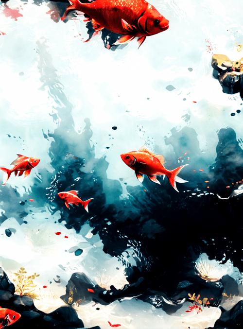 fish, coral, rocks