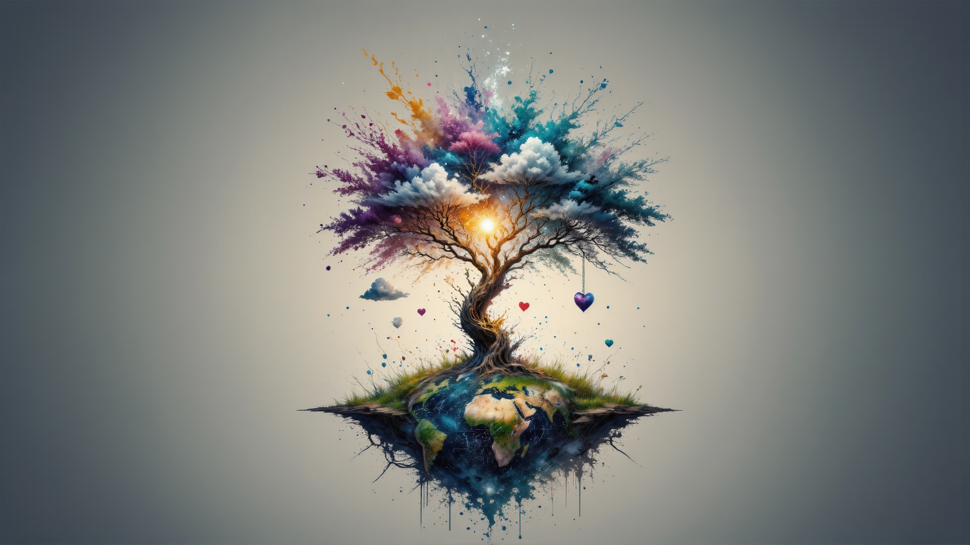 AI generated wallpaper featuring tree, earth, hearts