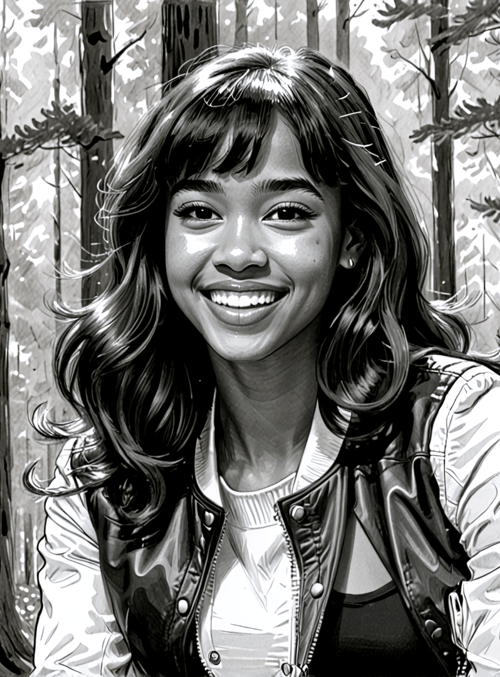 woman, forest, trees, jacket, smile, hair