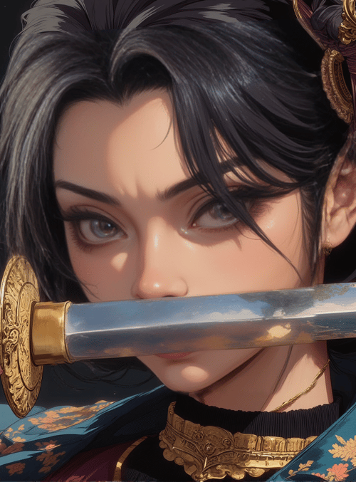 samurai, woman, sword