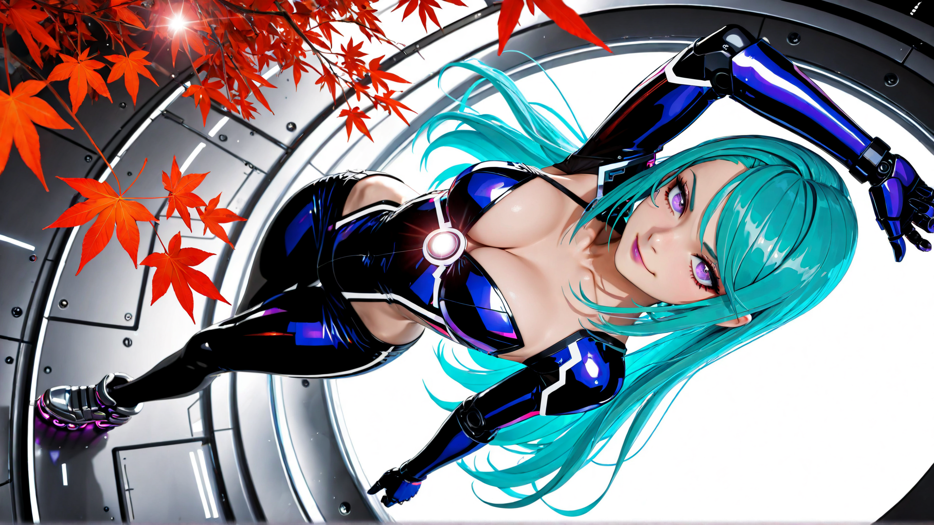 AI generated wallpaper featuring cyborg, anime, girl, robotic, futuristic, sleek, body, arm, leg, gloves