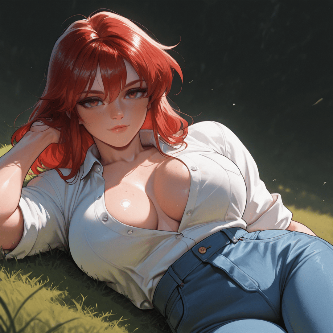 AI generated wallpaper featuring woman, red hair, shirt