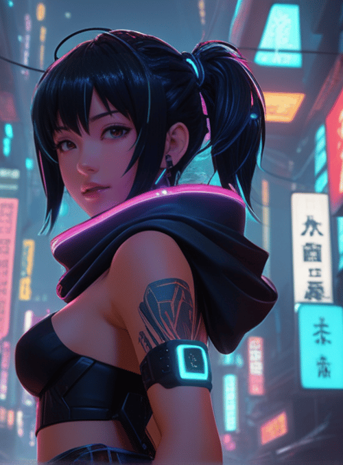 cyberpunk girl, neon city, futuristic street