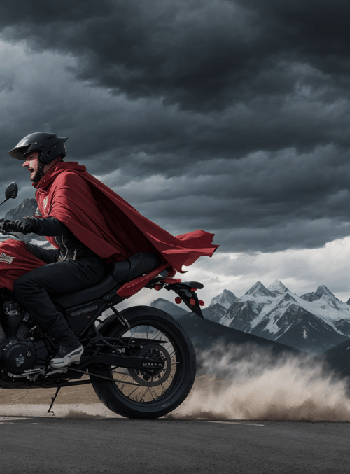 motorcyclist, motorcycle, mountains