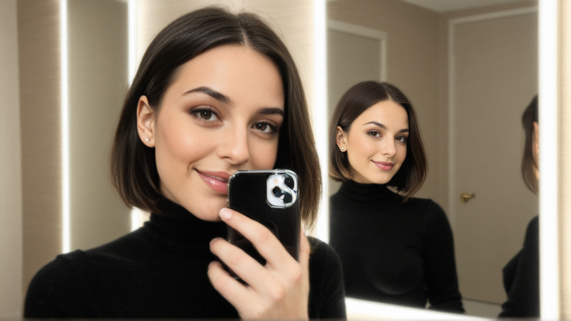 AI generated wallpaper featuring woman, phone, mirror