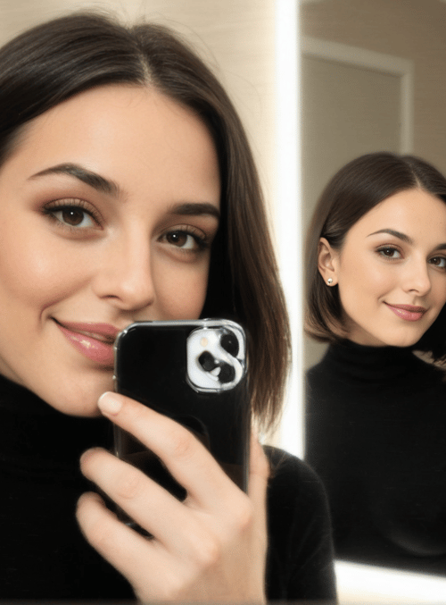 woman, phone, mirror