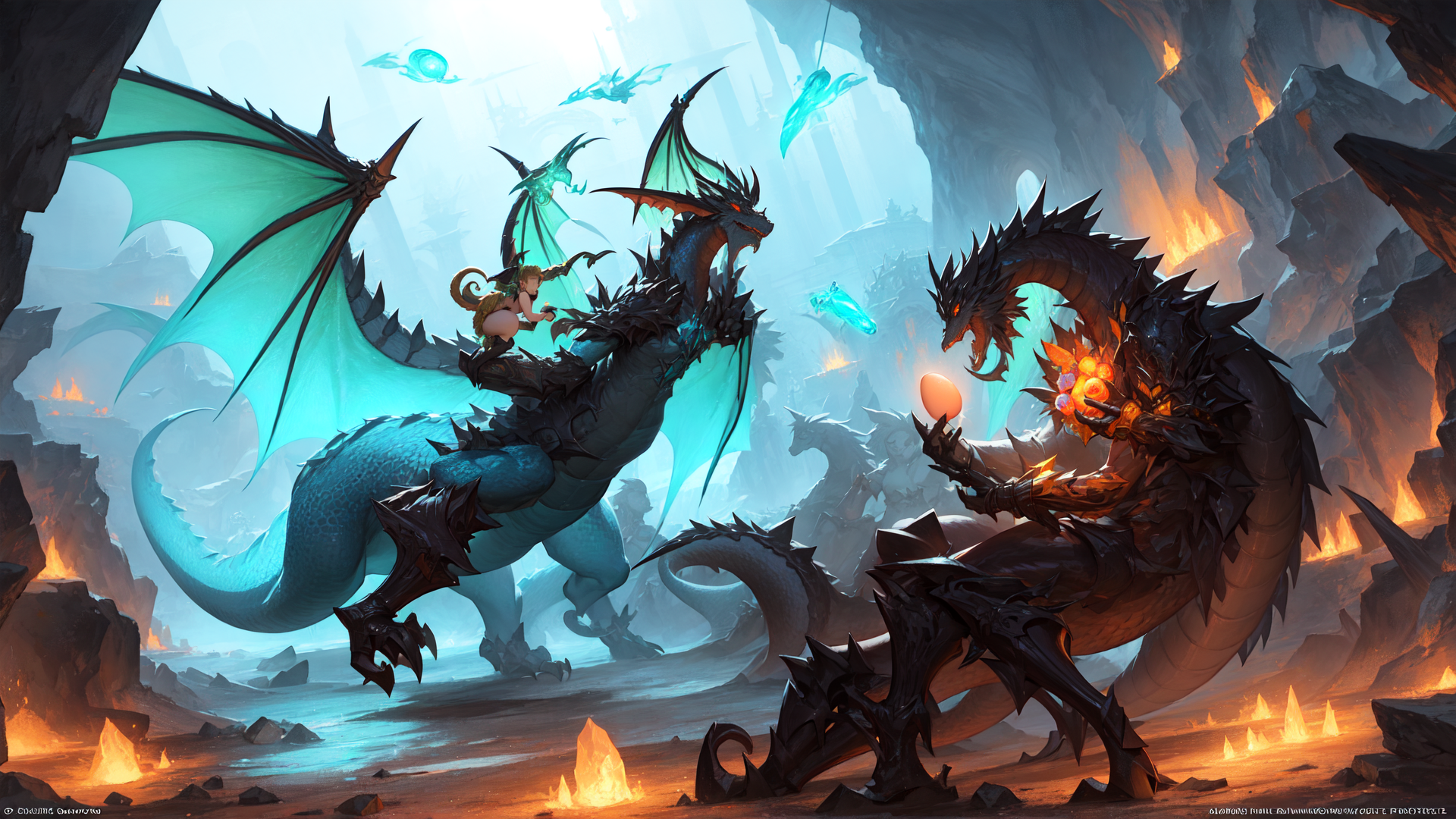 AI generated wallpaper featuring dragons, character, egg