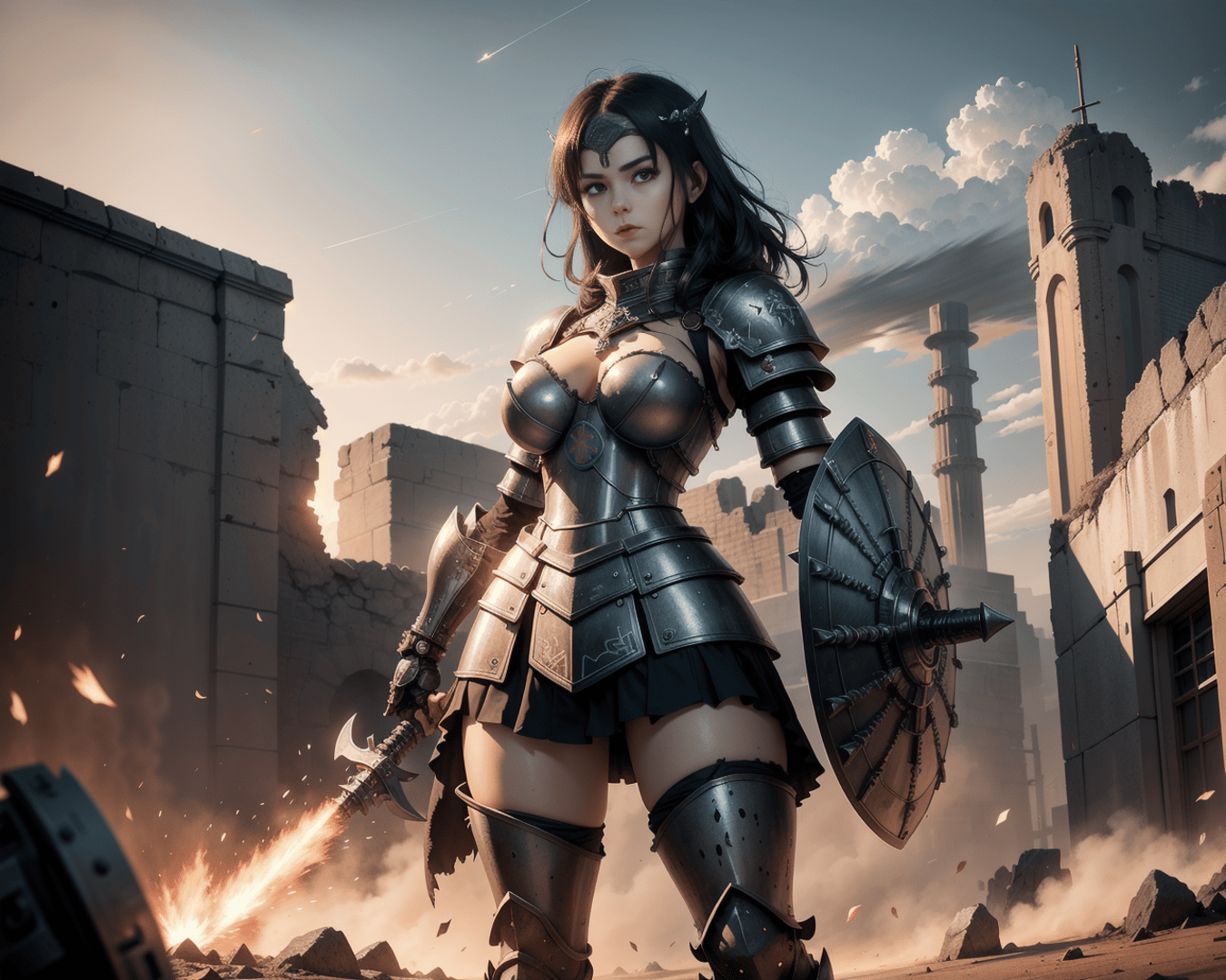 AI generated wallpaper featuring warrior, armor, shield