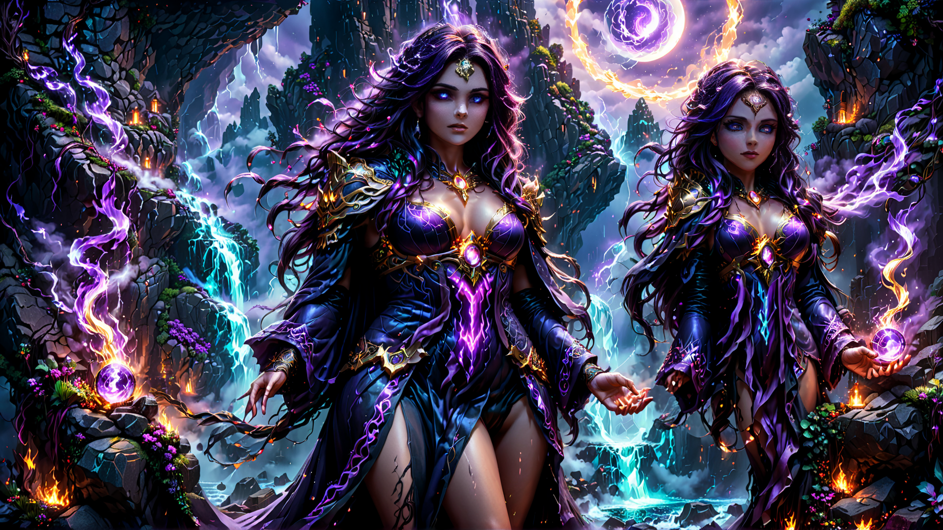 AI generated wallpaper featuring witch, sorceress, mage
