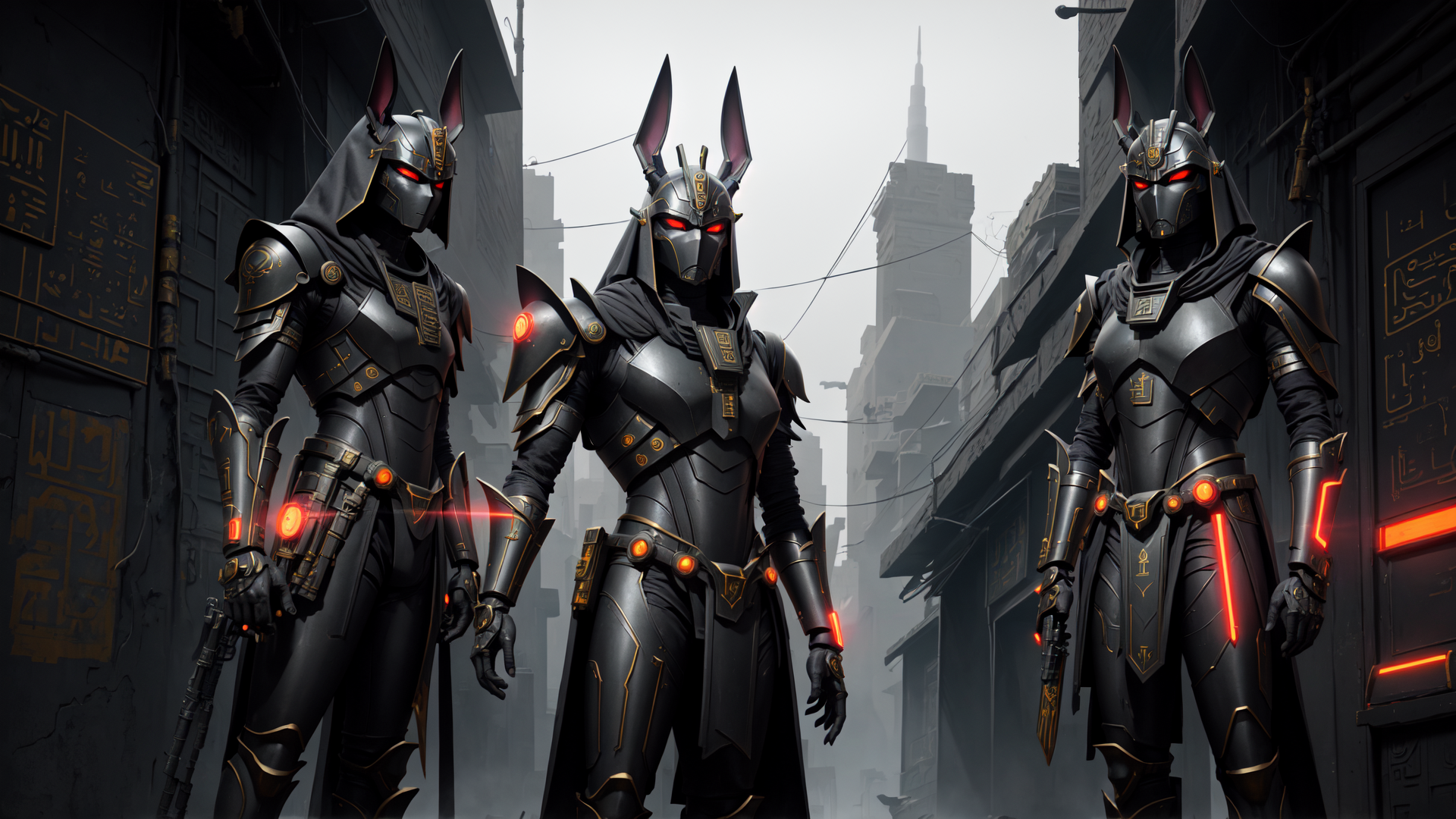 AI generated wallpaper featuring robots, warriors, rabbits