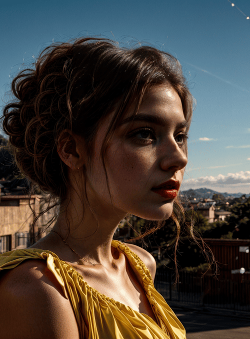 woman, sun, street