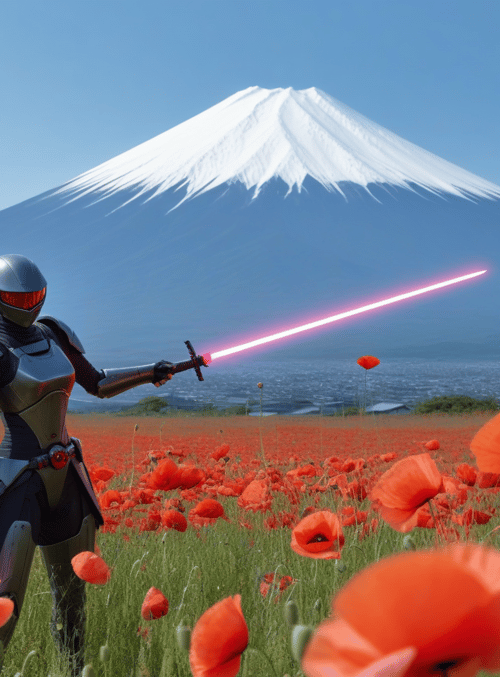 cyborg, swordsman, mountain