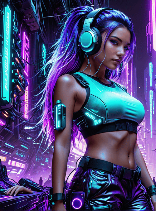 woman, cyberpunk, music