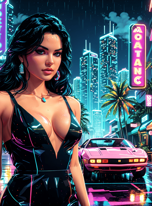 woman, city, car