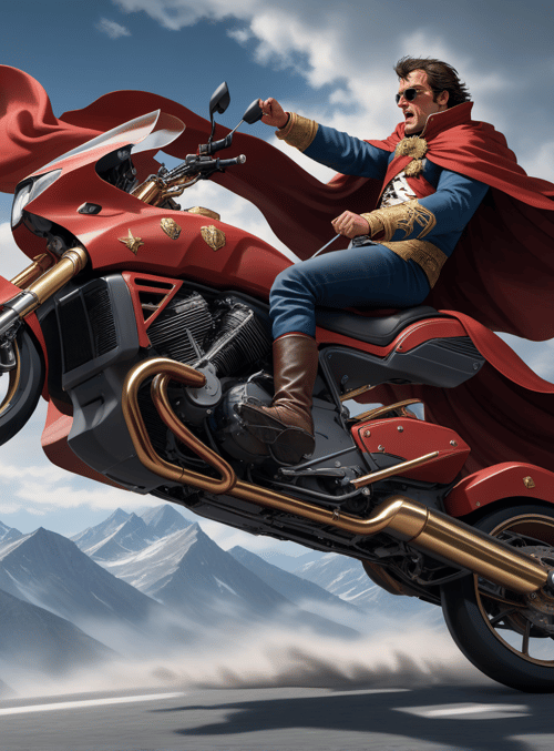 motorcycle, superhero, mountain