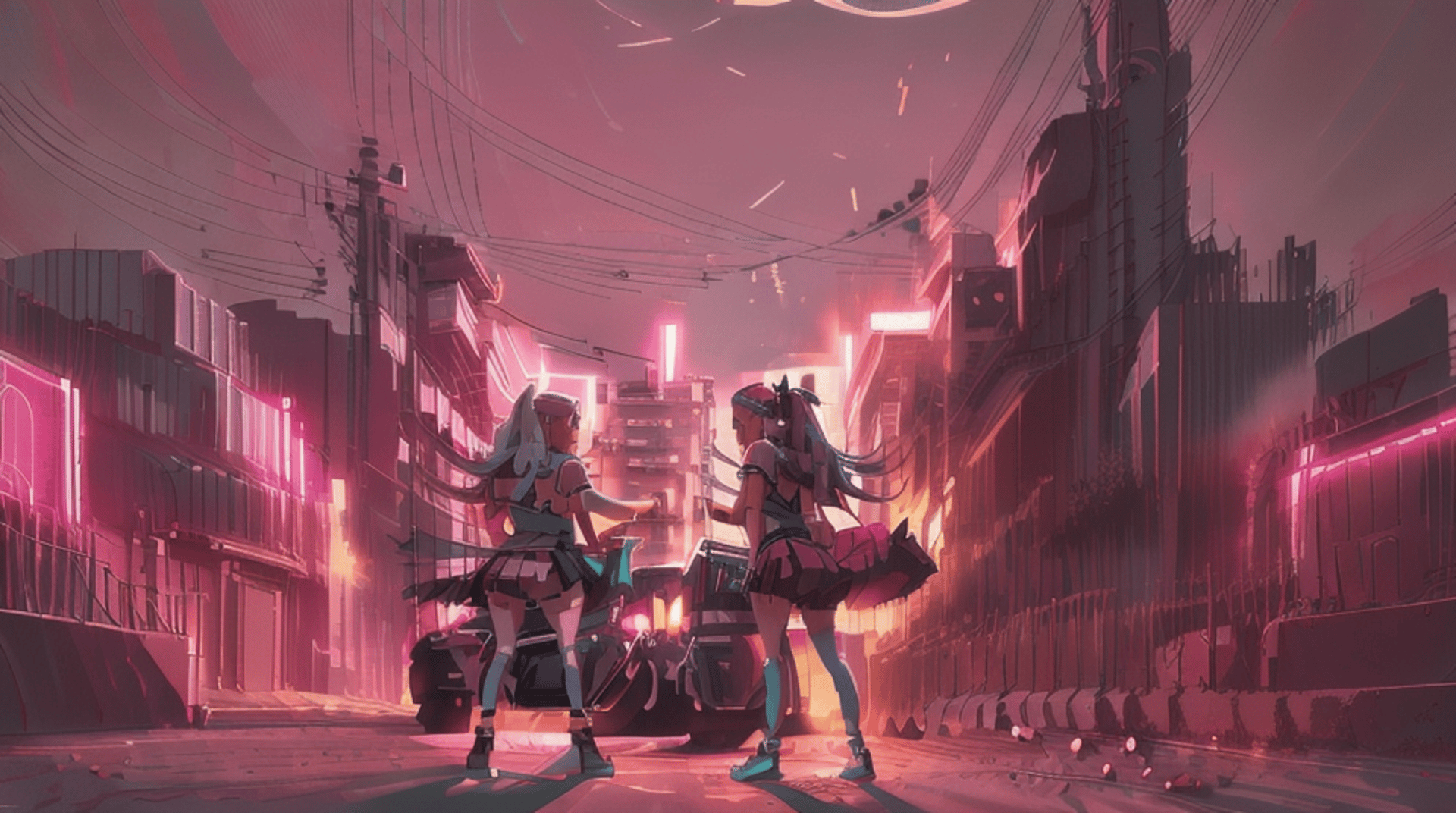 AI generated wallpaper featuring girls, city, car