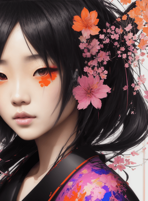 girl, cherry blossoms, kimono