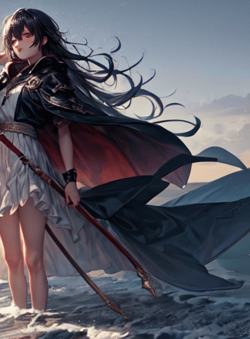 girl, sword, cape