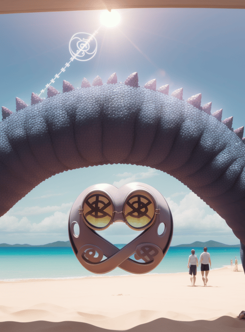 dragon, glasses, beach