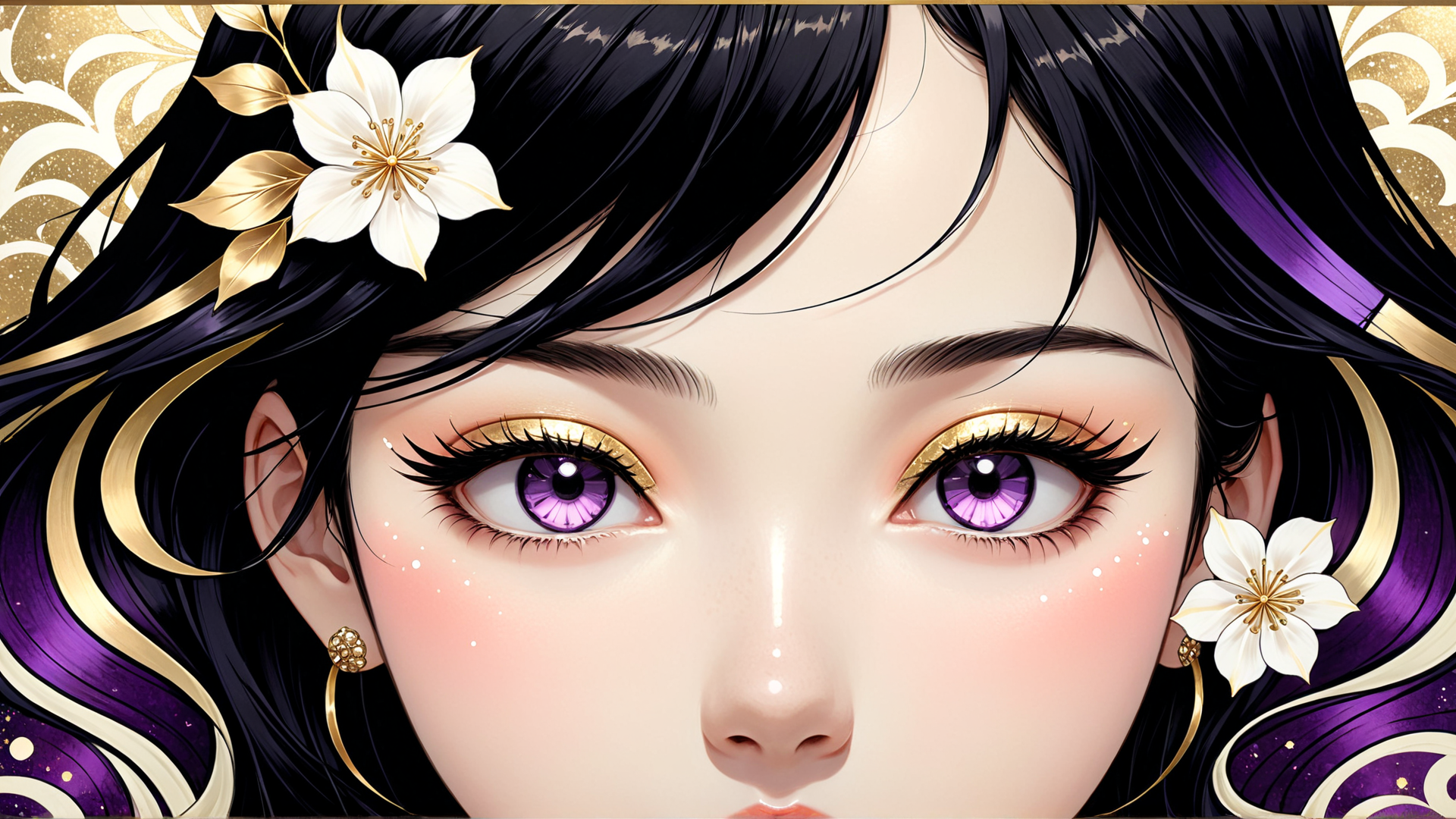 AI generated wallpaper featuring woman, face, hair, flower, earring