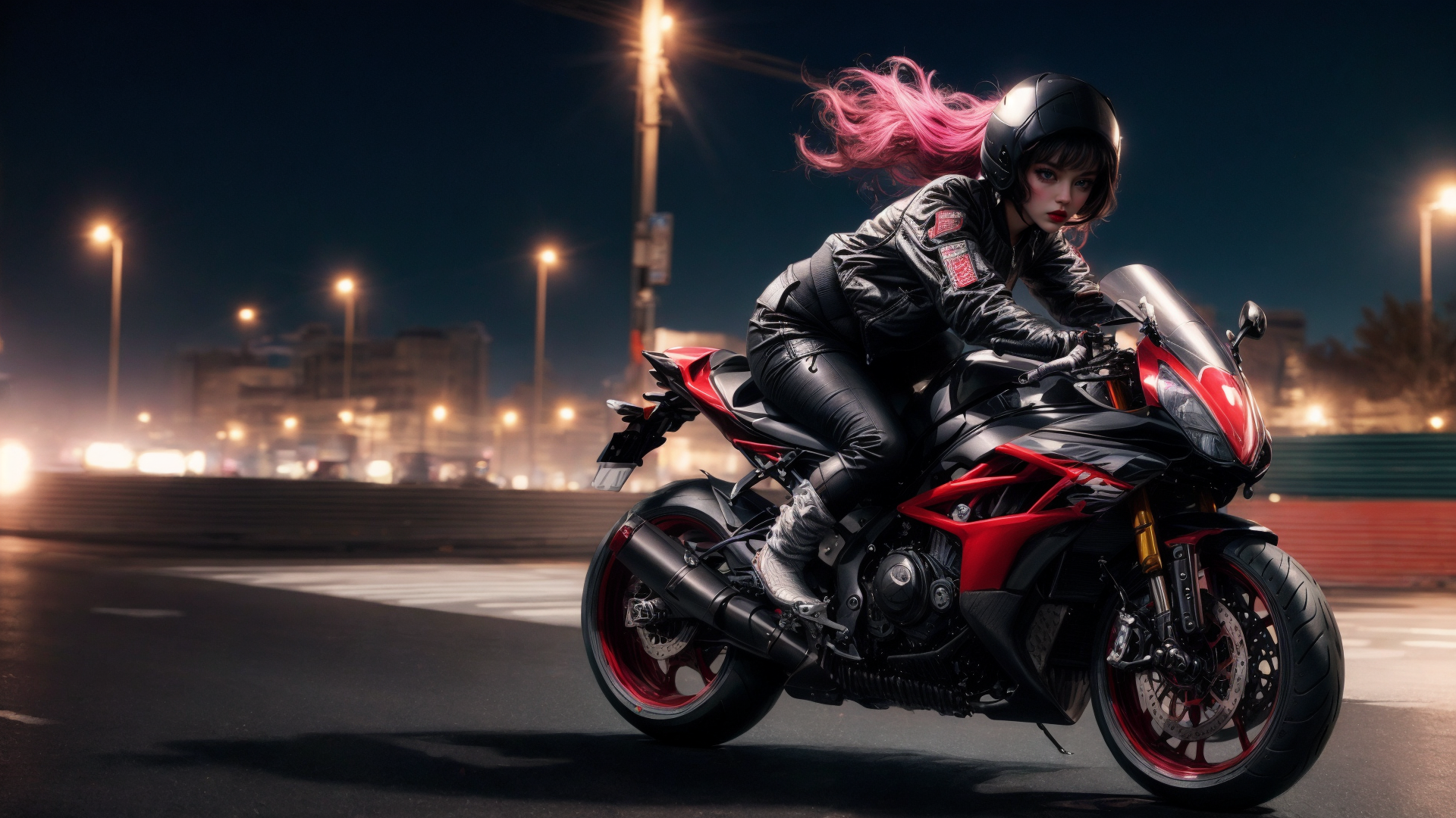 AI generated wallpaper featuring motorcyclist, motorcycle