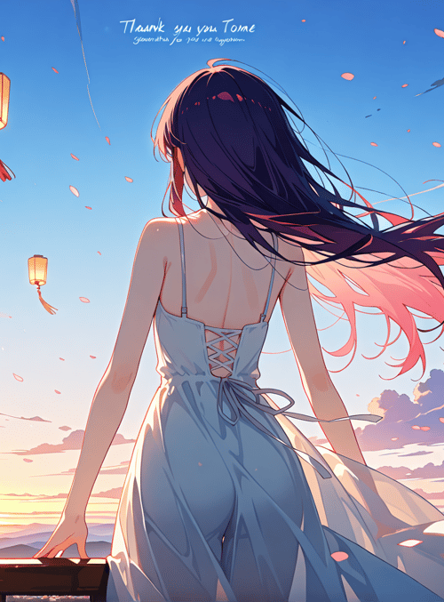 woman, lanterns, petals