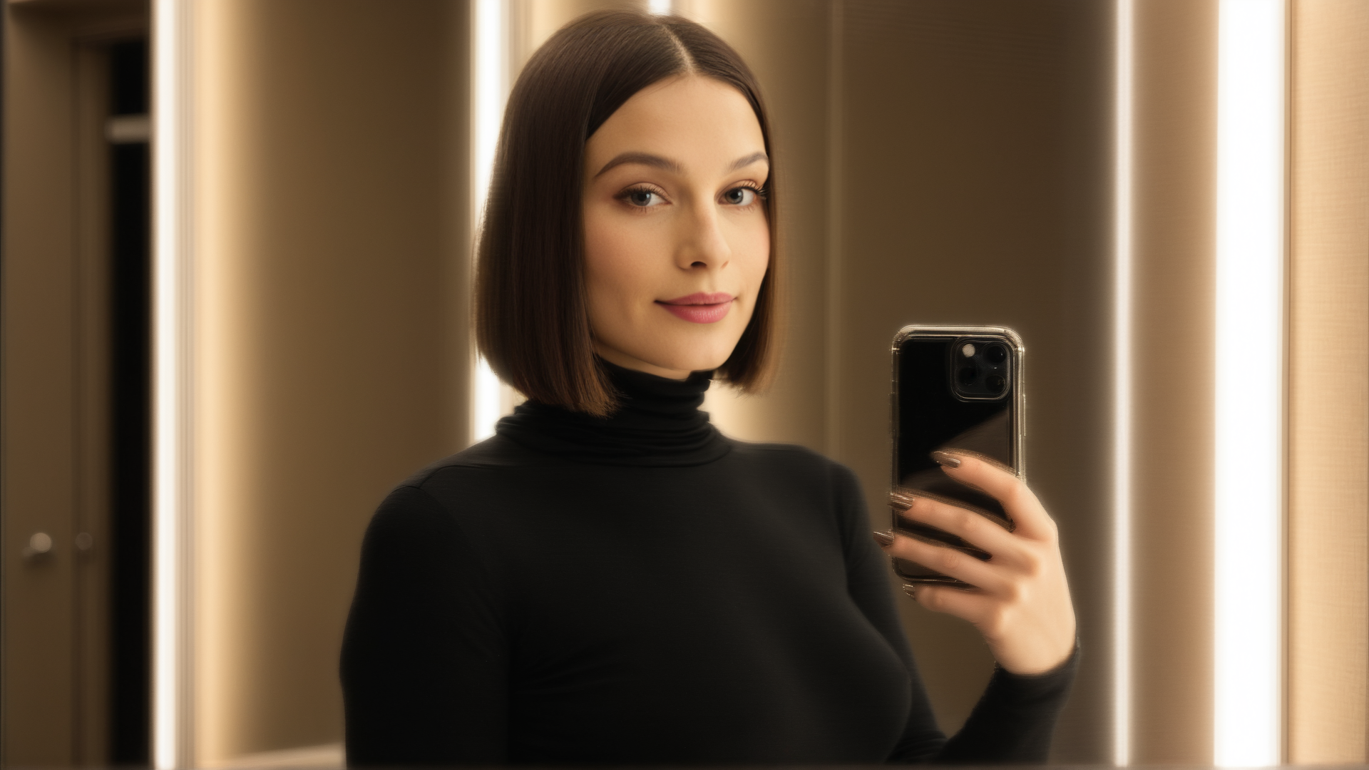 AI generated wallpaper featuring woman, phone, mirror