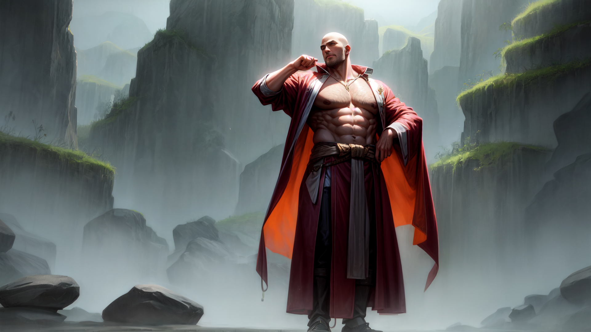 AI generated wallpaper featuring man, warrior, monk