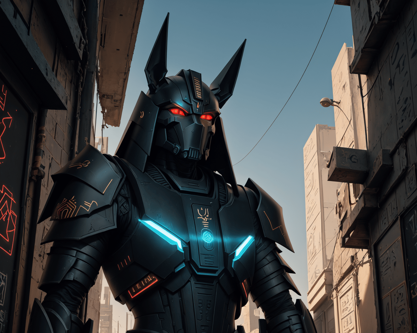 AI generated wallpaper featuring robot, armor, warrior