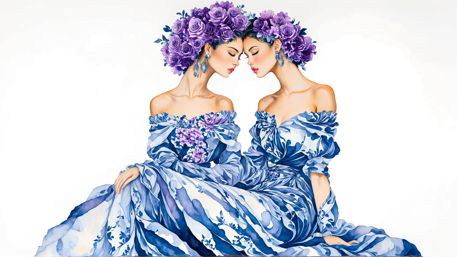 AI generated wallpaper featuring women, dress, flowers, earrings