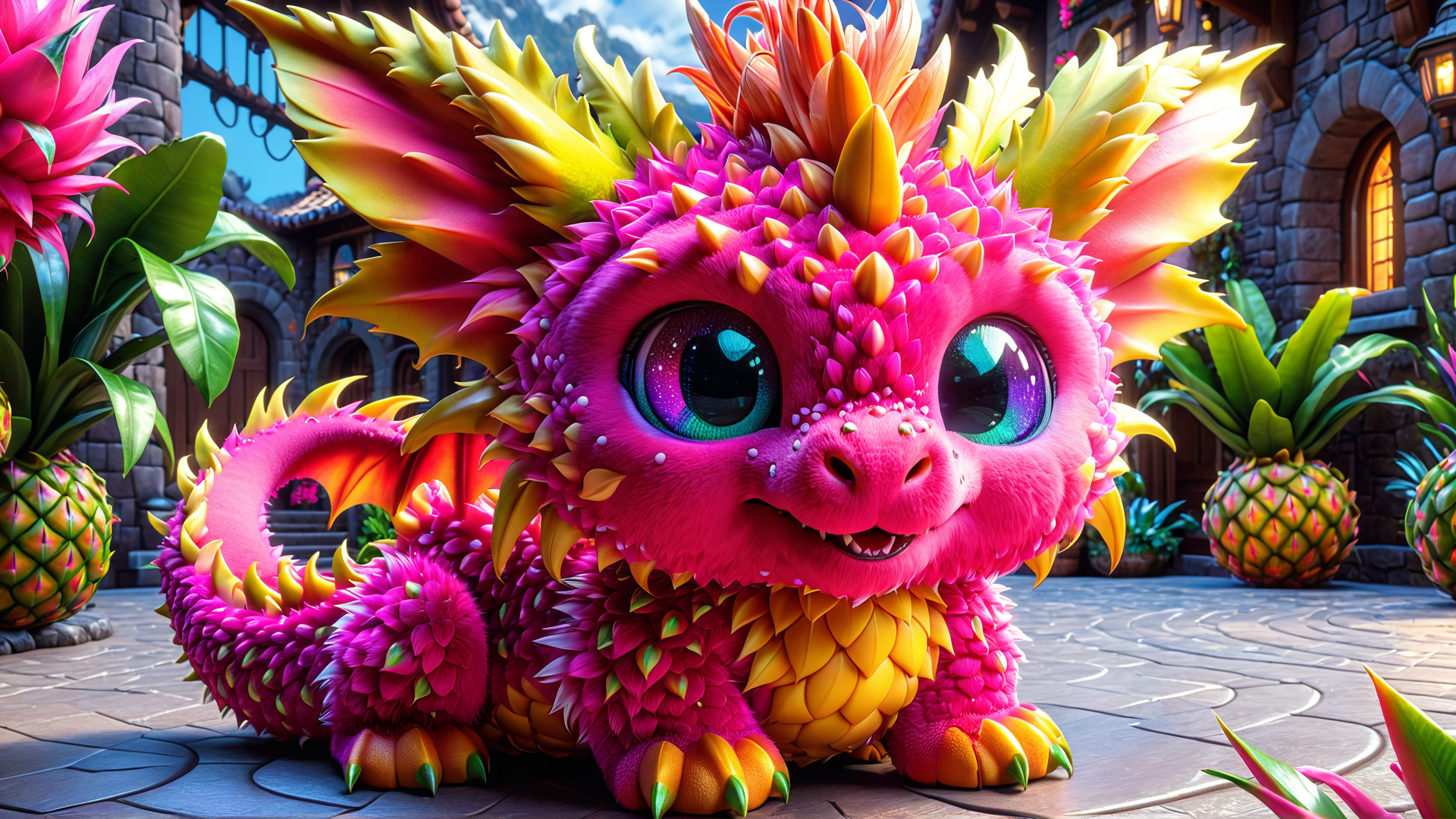 AI generated wallpaper featuring dragon, puppy, creature