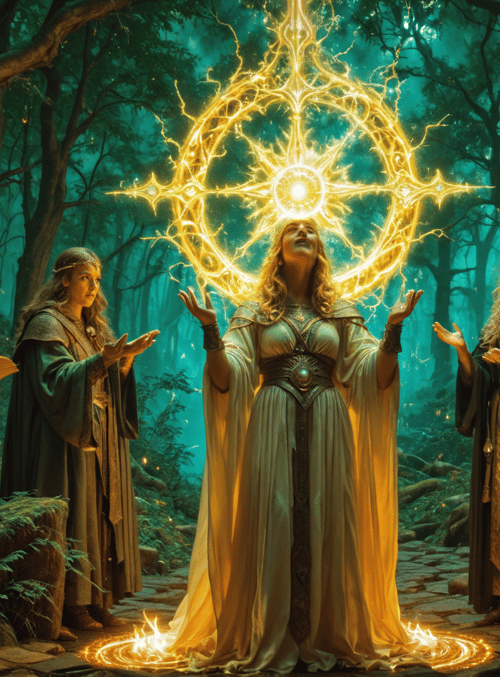 women, circle, forest