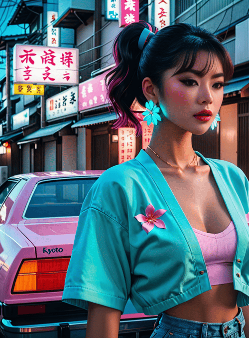woman, car, street