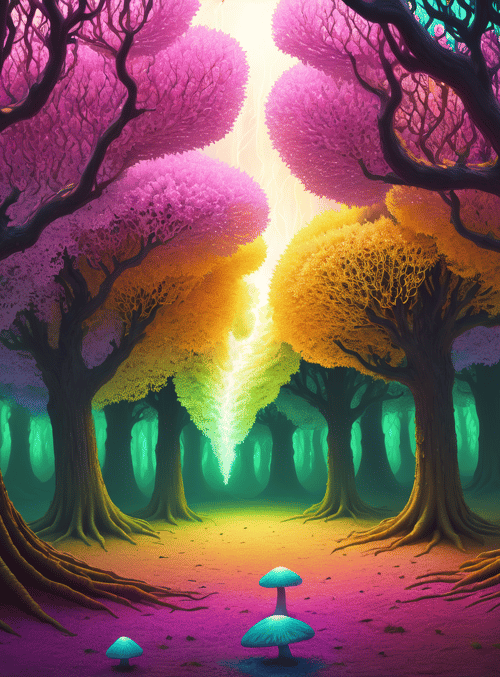 trees, mushrooms, forest