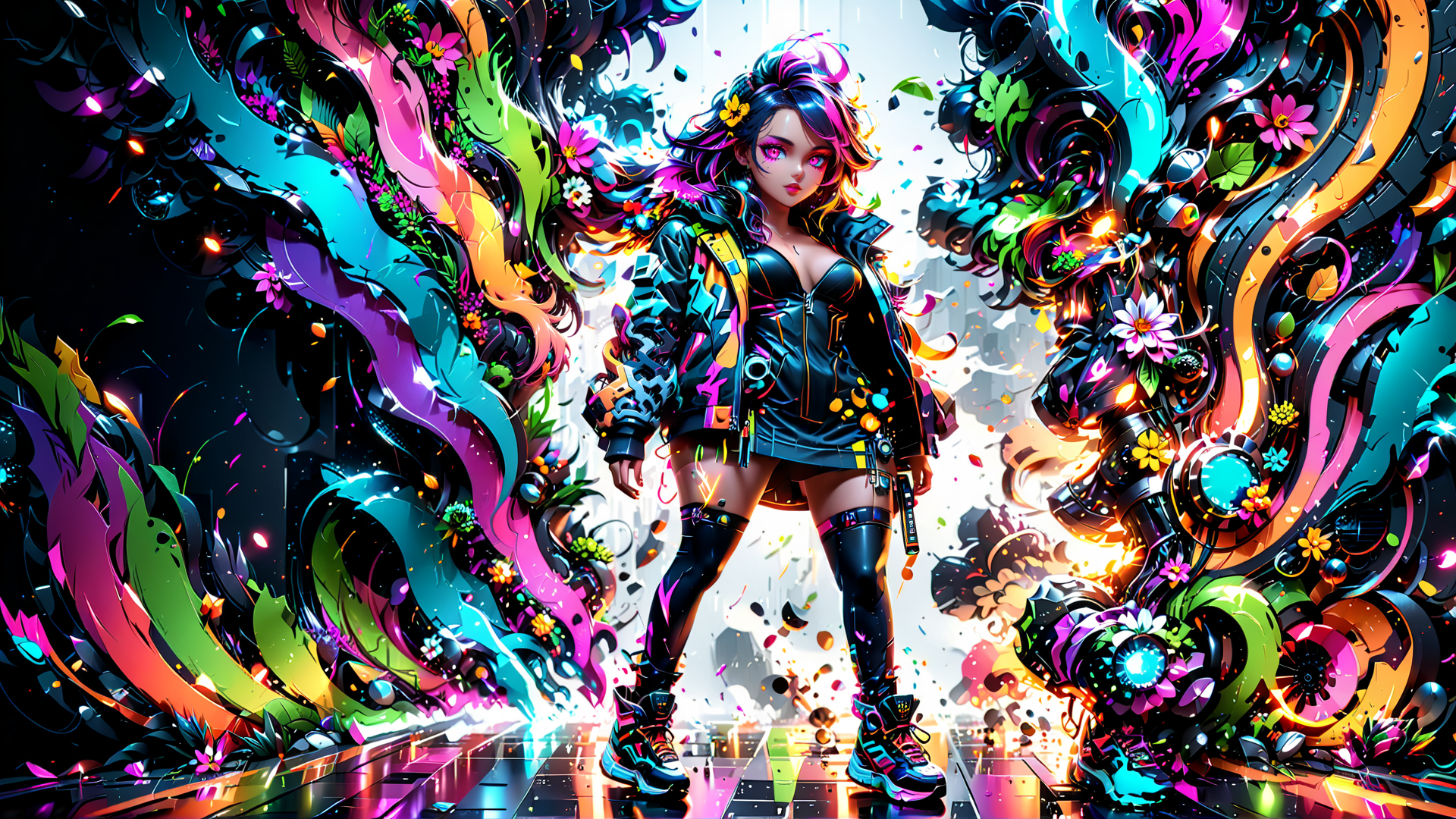 AI generated wallpaper featuring cyberpunk, girl, digital