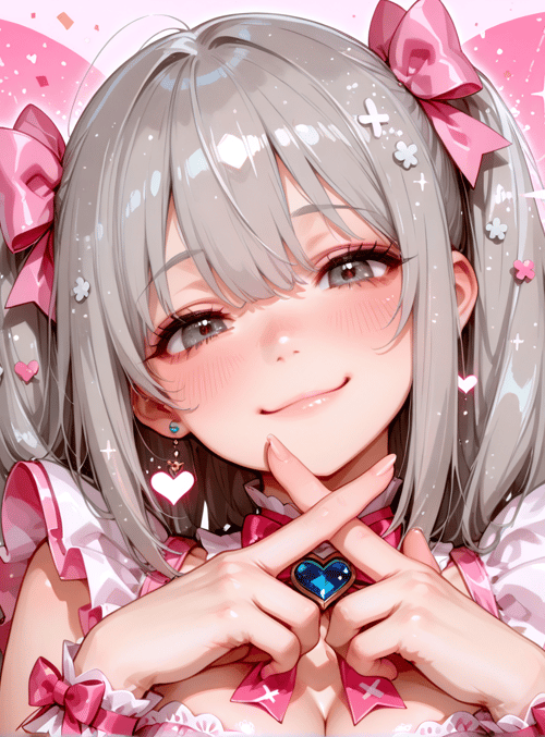 girl, anime, heart, bow, sparkle, ribbon, heart-shaped, diamond, hair, earrings