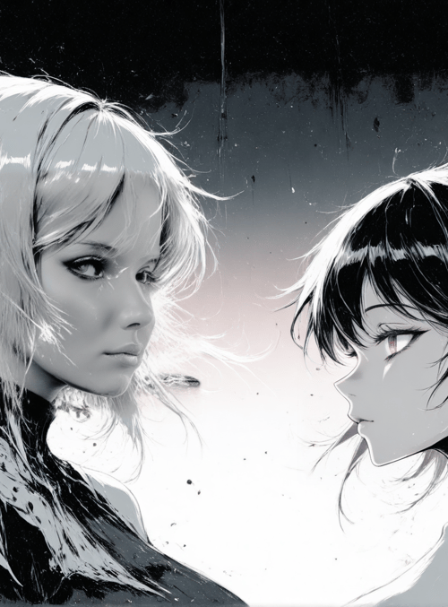 anime girl, anime girl, hair, eyes, portrait, character, artwork, figure, silhouette, contrast