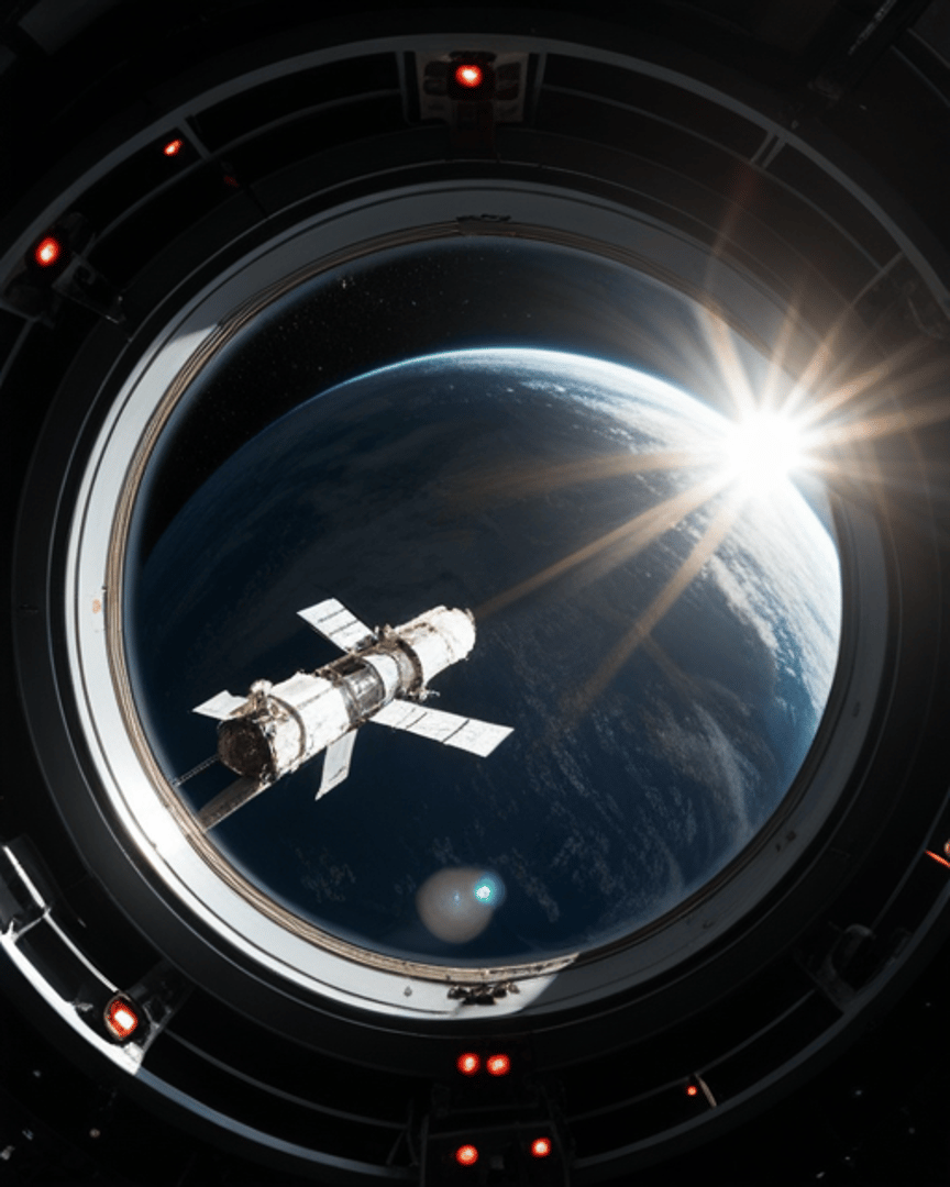 AI generated wallpaper featuring spacecraft, earth, sun